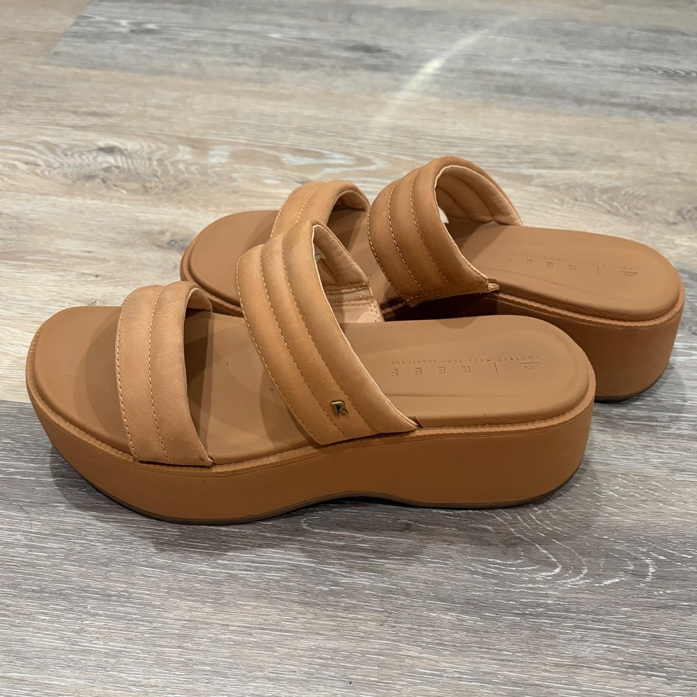 Reef Lofty Lux Hi Tan Leather Platform Slide Sandals Womens 8